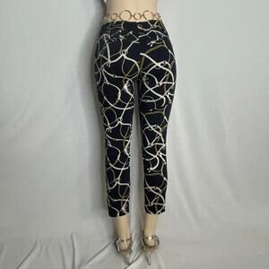 Y2K Chain Print Low Rise Pants Navy Equestrian Skinny Handmade Unique